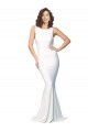 Long Sleeveless Stretch Crepe Ivory High Neck Sheath Formal Evening Dress