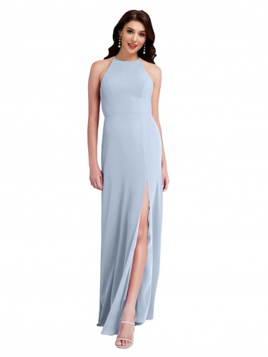 Long Sleeveless Stretch Crepe Light Sky Blue Sheath Formal Evening Dress for Sale