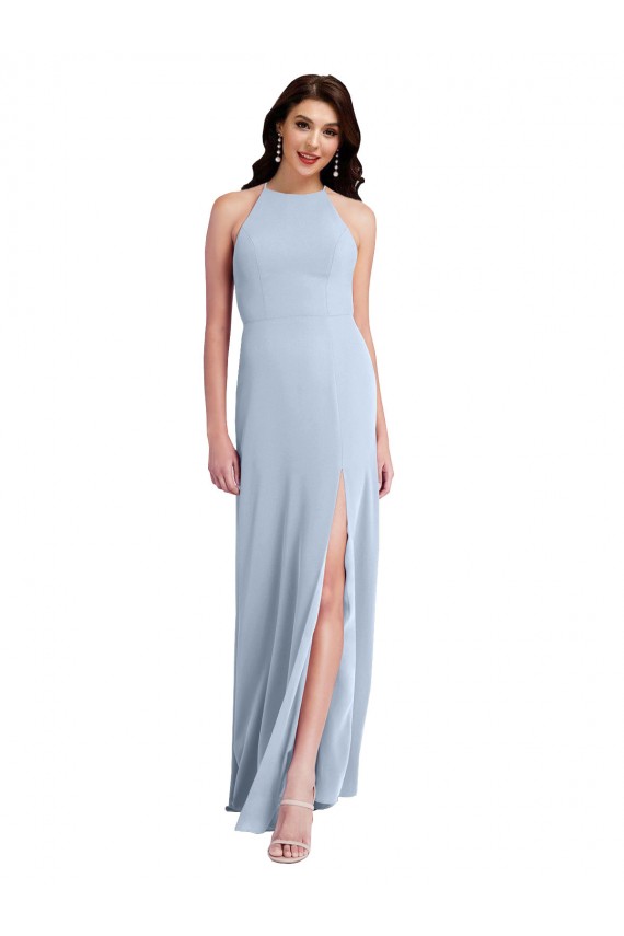 Long Sleeveless Stretch Crepe Light Sky Blue Sheath Formal Evening Dress