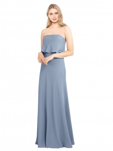 Long Sleeveless Stretch Crepe Smoke Blue Sheath Formal Dress for Sale