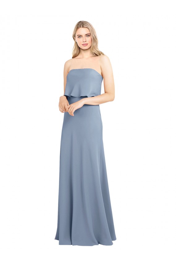 Long Sleeveless Stretch Crepe Smoke Blue Sheath Formal Dress
