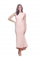 Midi Length Sleeveless Stretch Crepe Pink Sheath High Low Evening Dress