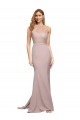 Sweep Train Sleeveless Stretch Crepe Dusty Pink Sheath Formal Evening Dress