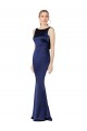 Long Sleeveless Stretch Satin Dark Navy Sheath Formal Evening Dress