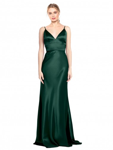 Long Sleeveless Stretch Satin Hunter Sheath Formal Evening Dress for Sale