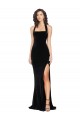 Long Sleeveless Stretch Velvet Black Sheath Semi Formal Evening Dress