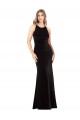 Long Sleeveless Stretch Velvet Black Spaghetti Straps Sheath Formal Evening Dress