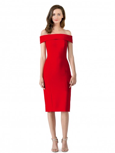 Cocktail Length Sleeveless Stretch Crepe Red Sheath Formal Evening Dress for Sale