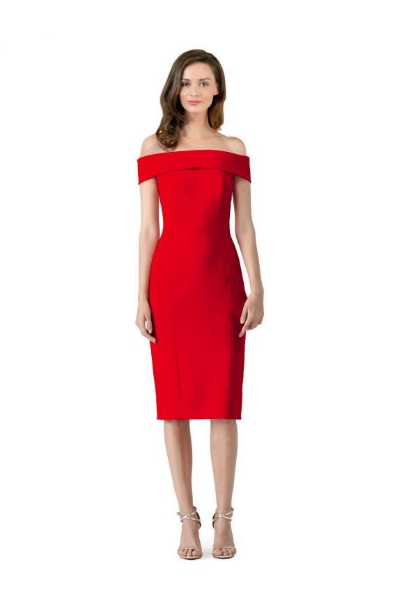 Cocktail Length Sleeveless Stretch Crepe Red Sheath Formal Evening Dress