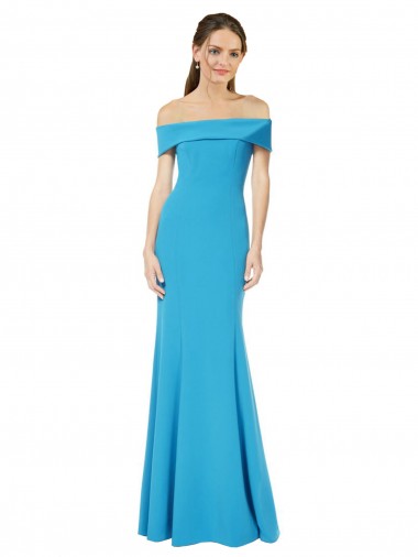 Long Sleeveless Stretch Crepe Peacock Blue Sheath Formal Dress for Sale