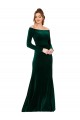 Long Long Sleeves Stretch Velvet Dark Green Sheath Formal Evening Dress