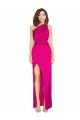 Long Sleeveless Silky Satin Fuchsia Sheath Formal Evening Dress
