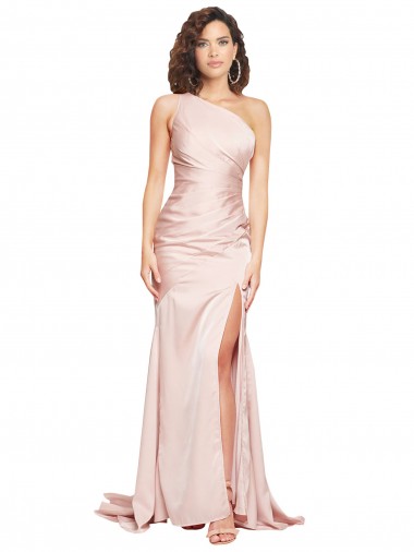 Long Sleeveless Silky Satin Pink Sheath Black Tie Evening Dress for Sale