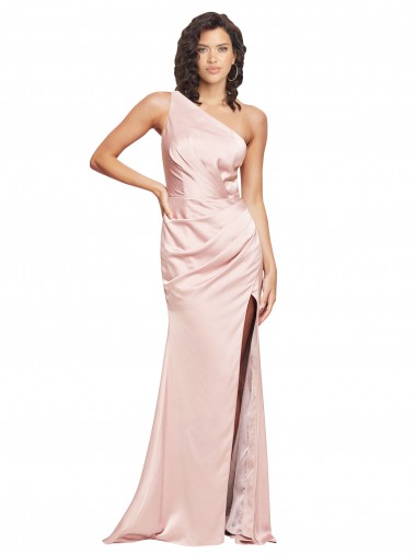Long Sleeveless Silky Satin Pink Sheath Formal Evening Dress for Sale