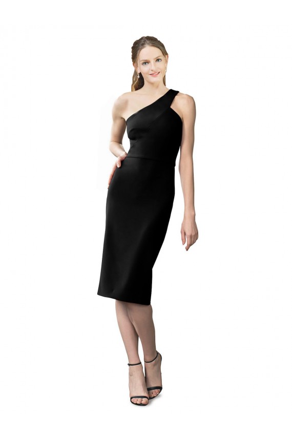 Cocktail Length Sleeveless Stretch Crepe Black Sheath Formal Evening Dress