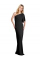 Long Flutter Sleeves Stretch Crepe Black Sheath Formal Evening Dress