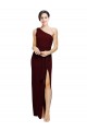 Long Sleeveless Stretch Crepe Burgundy Gold Sheath Black Tie Evening Dress