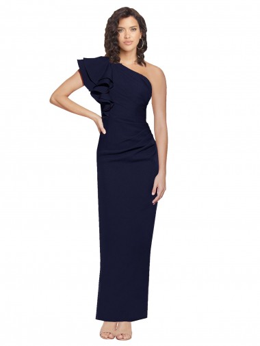 Long Sleeveless Stretch Crepe Dark Navy Sheath Formal Evening Dress for Sale