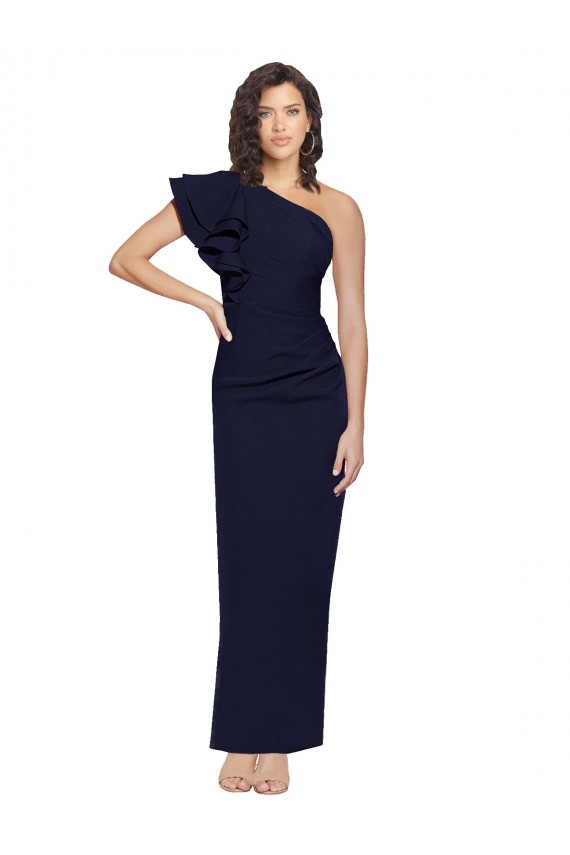 Long Sleeveless Stretch Crepe Dark Navy Sheath Formal Evening Dress