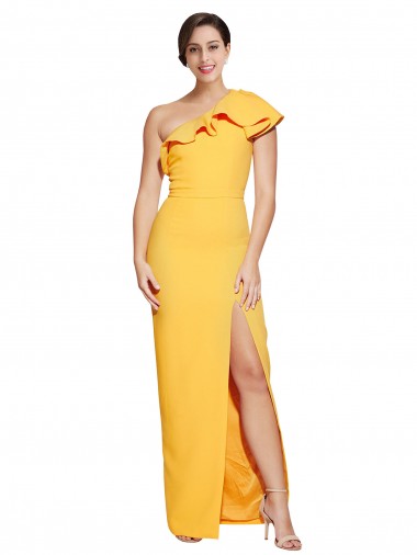 Long Sleeveless Stretch Crepe Saffron Sheath Formal Evening Dress for Sale