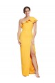 Long Sleeveless Stretch Crepe Saffron Sheath Formal Evening Dress