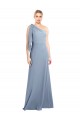 Long Flutter Sleeves Stretch Crepe Smoke Blue Sheath Formal Dress