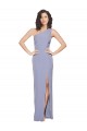 Long Sleeveless Stretch Crepe Smoke Blue One Shoulder Sheath Formal Evening Dress