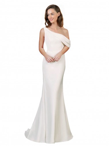 Sweep Train Sleeveless Stretch Crepe Ivory Sheath Formal Evening Dress for Sale