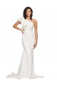 Sweep Train Sleeveless Stretch Crepe Ivory One Shoulder Sheath Semi Formal Evening Dress