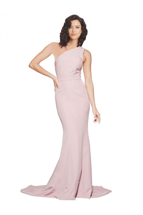 Sweep Train Sleeveless Stretch Crepe Mauve Sheath Semi Formal Evening Dress