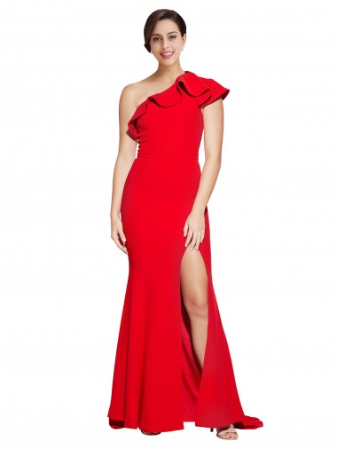 Sweep Train Sleeveless Stretch Crepe Red Sheath Semi Formal Evening Dress for Sale