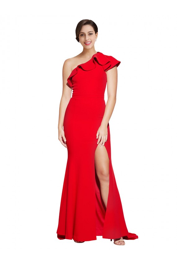 Sweep Train Sleeveless Stretch Crepe Red Sheath Semi Formal Evening Dress
