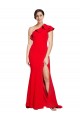 Sweep Train Sleeveless Stretch Crepe Red Sheath Semi Formal Evening Dress