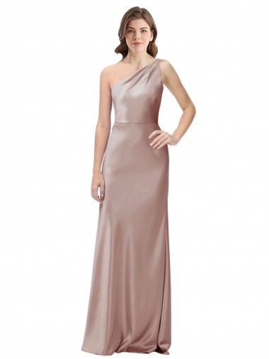 Long Sleeveless Stretch Satin Dusty Pink Sheath Formal Evening Dress for Sale