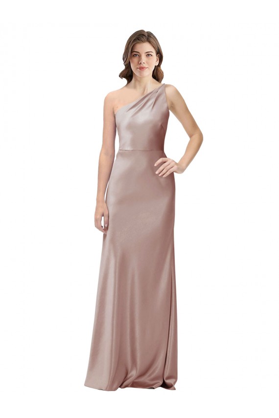 Long Sleeveless Stretch Satin Dusty Pink Sheath Formal Evening Dress