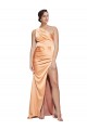 Long Sleeveless Stretch Satin Light Copper Sheath Formal Evening Dress