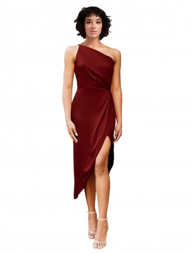 Midi Length Sleeveless Stretch Satin Burgundy Sheath Black Tie Evening Dress for Sale