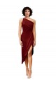 Midi Length Sleeveless Stretch Satin Burgundy Sheath Black Tie Evening Dress
