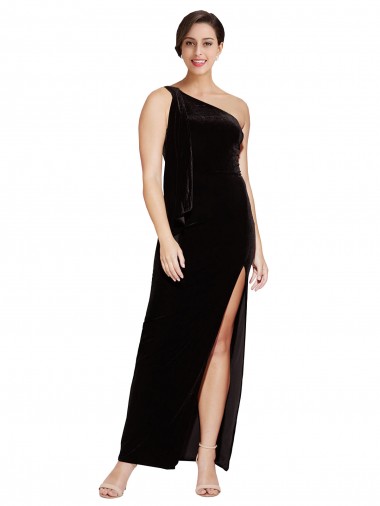 Long Sleeveless Stretch Velvet Black Sheath Formal Evening Dress for Sale