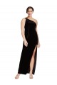 Long Sleeveless Stretch Velvet Black Sheath Formal Evening Dress