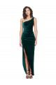 Long Sleeveless Stretch Velvet Dark Green Sheath High Low Evening Dress