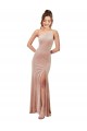 Long Sleeveless Stretch Velvet Pink Sheath Black Tie Evening Dress