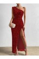 Long Sleeveless Velvet Sequin Red Sheath Evening Dress