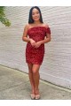 Short Sleeveless Velvet Sequin Burgundy Sheath Evening Dress