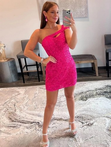 Short Sleeveless Velvet Sequin Fuchsia Sheath Evening Dresses for Sale