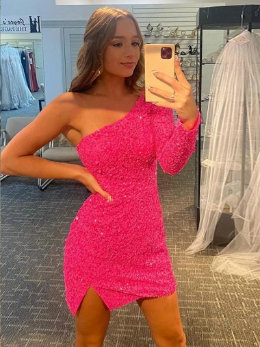 Short Long Sleeves Velvet Sequin Sheath Evening Gown for Sale