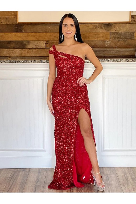 Sweep Train Sleeveless Velvet Sequin Burgundy Sheath Evening Gown