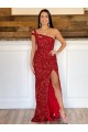 Sweep Train Sleeveless Velvet Sequin Burgundy Sheath Evening Gown