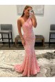 Sweep Train Sleeveless Velvet Sequin Pink Sheath Evening Dress