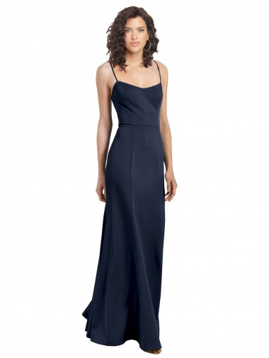 Long Sleeveless Stretch Crepe Dark Navy Sheath Formal Dress for Sale